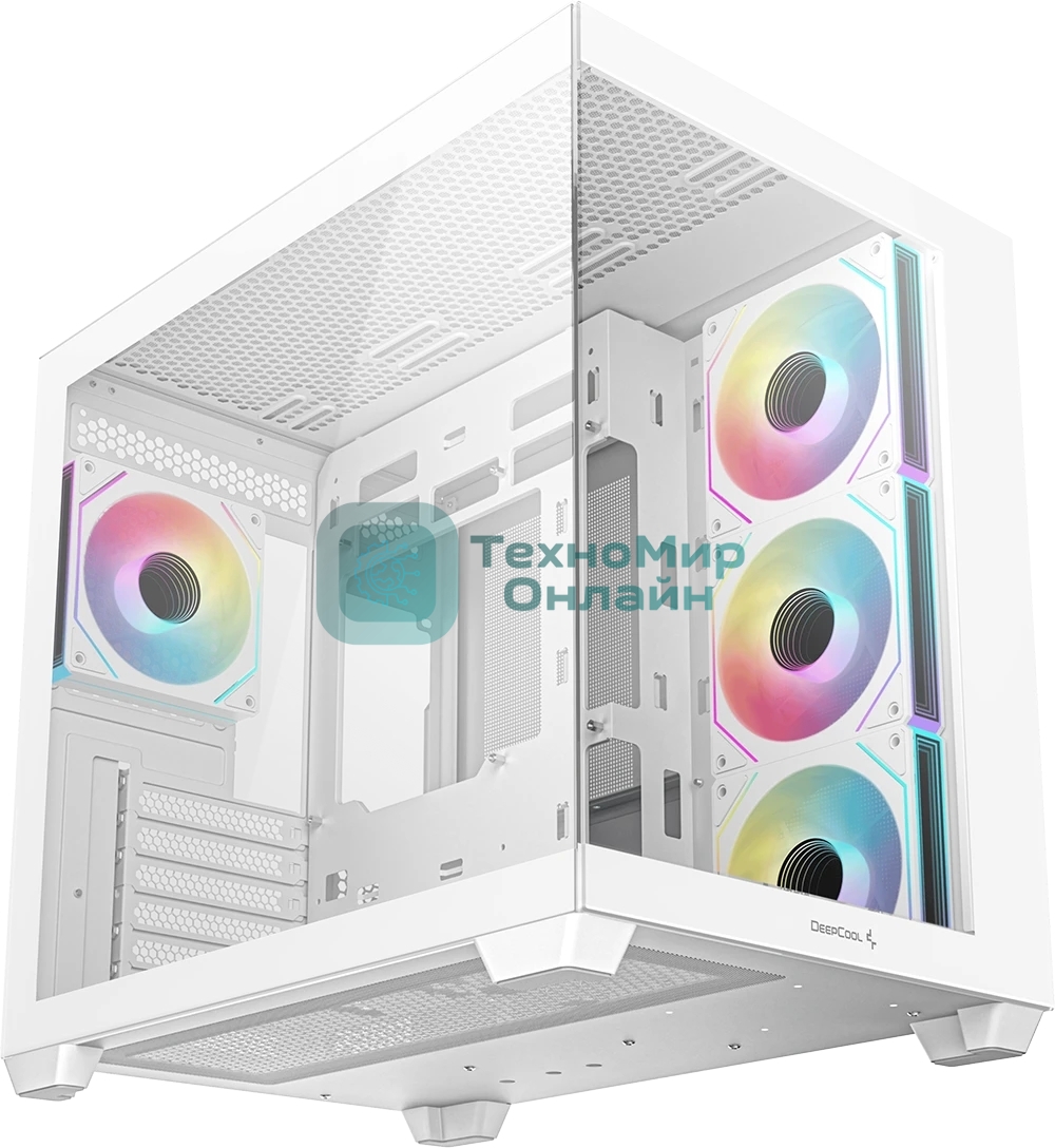 Компьютерный корпус Deepcool CG530 4F WH без БП, боковое окно (панорама), 3x120мм ARGB Reverce вентилятора на боковой стенке, 1x120мм ARGB вентилятор сзади, белый, ATX
