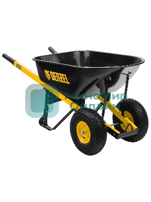 Тачка строительная Denzel усиленная, объем 140 л, 250 кг, двухколесная, колесо 15х6.00-6