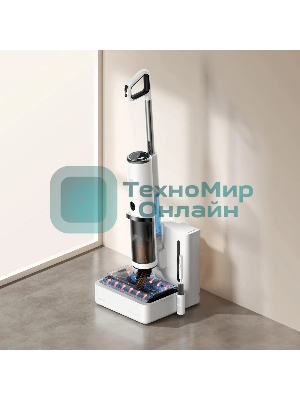 Пылесос вертикальный Deerma DEM-VX910W белый/черный, питание от аккумулятора, 230 Вт, уборка влажная/сухая, пылесборник 0.7 л, работа от АКБ max - 45 мин