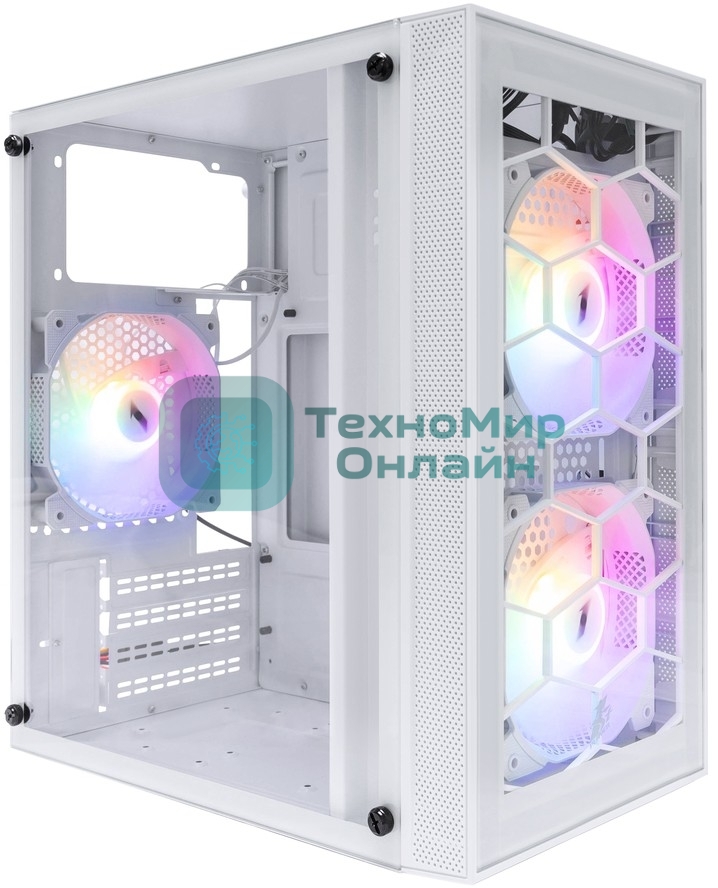 Компьютерный корпус 1STPLAYER FIREBASE X1 белый, mATX, 3x120мм LED fans