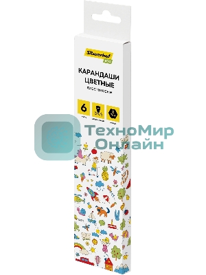 Карандаши цветные Silwerhof Eco 2.6 мм, шестигранный профиль, пластик, ассорти, 6 цветов, коробка с европодвесом