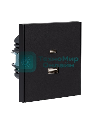 Розетка Kranz STRONG USB-A+Type-C 3А с функцией быстрой зарядки антрацит