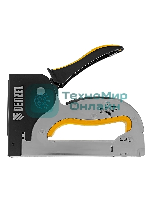 Степлер Denzel металл., скобы в комплекте, плавная регулировка удара, 2К рукоятка, тип 53, 4-14 мм