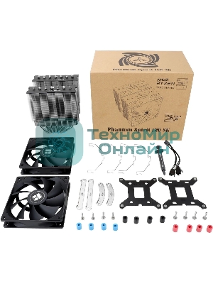Кулер для процессора Thermalright Phantom Spirit 120 SE черный (4-pin PWM, 154mm, Ni/Cu, 7x6mm, 2x120мм, 66.17CFM, 25.6dBA, 1500RPM, S: 1200, 1700, 1851, 115X, AM4, AM5, silver, black)
