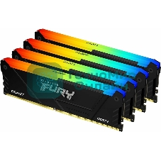 Оперативная память Kingston Fury Beast, DDR4, 32GB (4x8GB), 3200MHz, CL16, DIMM, с радиатором, RGB, черный