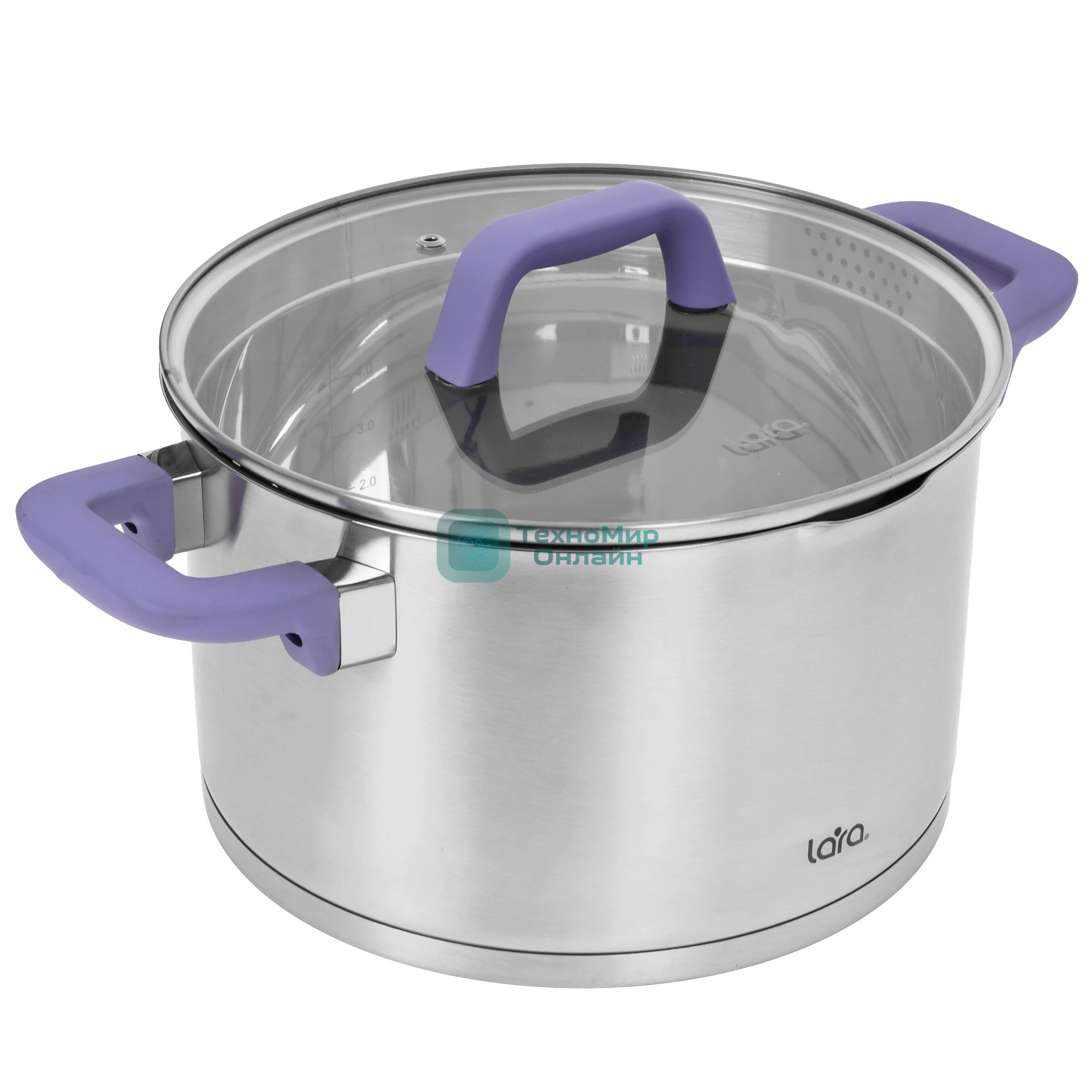 Кастрюля LARA LR02-255 Лаванда 6,4 л, 24 см, нержавеющая сталь, с крышкой