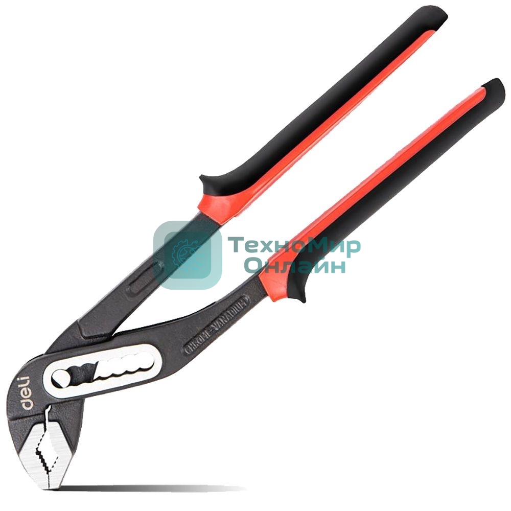 Переставные клещи усиленные Deli DL2610Z сталь Cr-V, 250 мм, раскрытие до 60 мм, 7-ми ступенчатая регулировка, прорезиненная рукоять