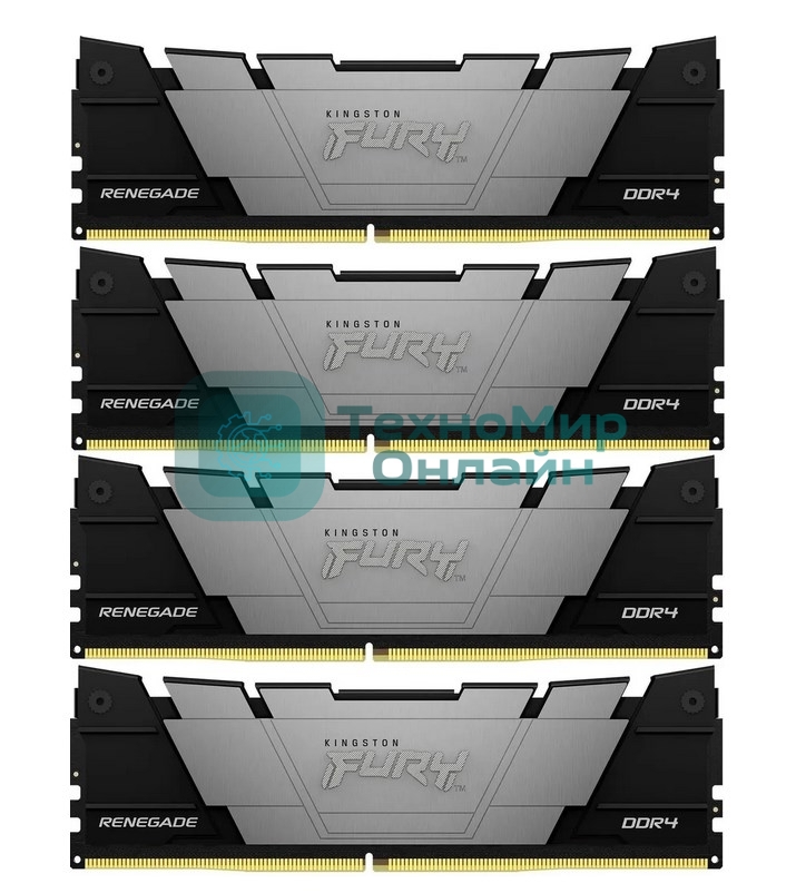 Оперативная память Kingston Fury Renegade, DDR4, 32Gb (4x8GB), 3200MHz, CL16, DIMM, с радиатором, черный