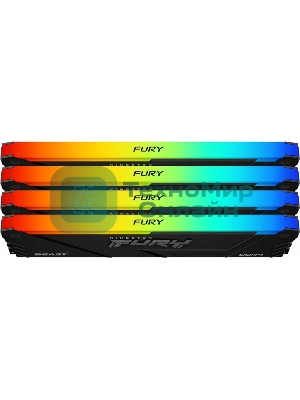 Оперативная память Kingston Fury Beast, DDR4, 32GB (4x8GB), 3200MHz, CL16, DIMM, с радиатором, RGB, черный