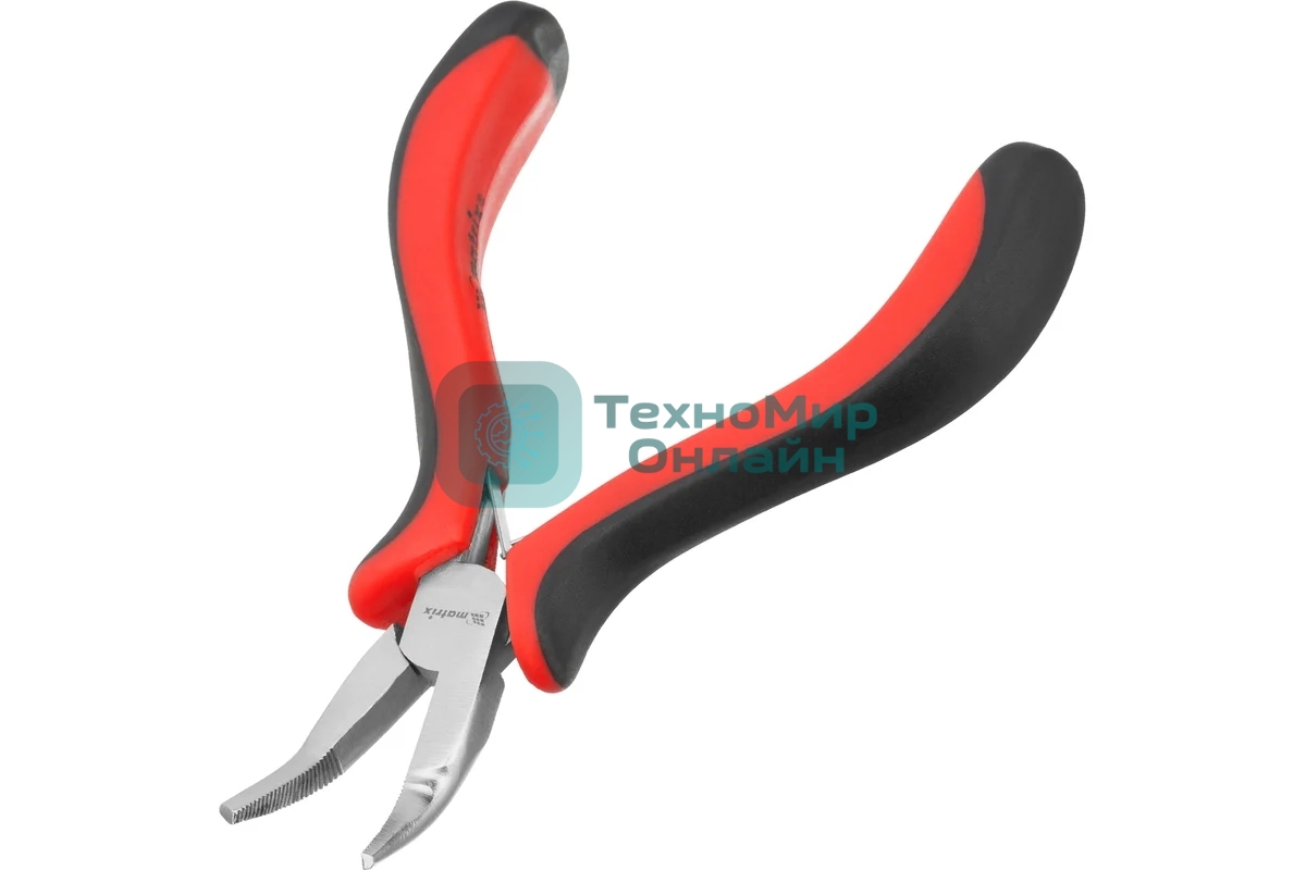 Длинногубцы Matrix Mini, 130 мм, никелированные, изогнутые, авторазжим, двухкомпонентные рукоятки