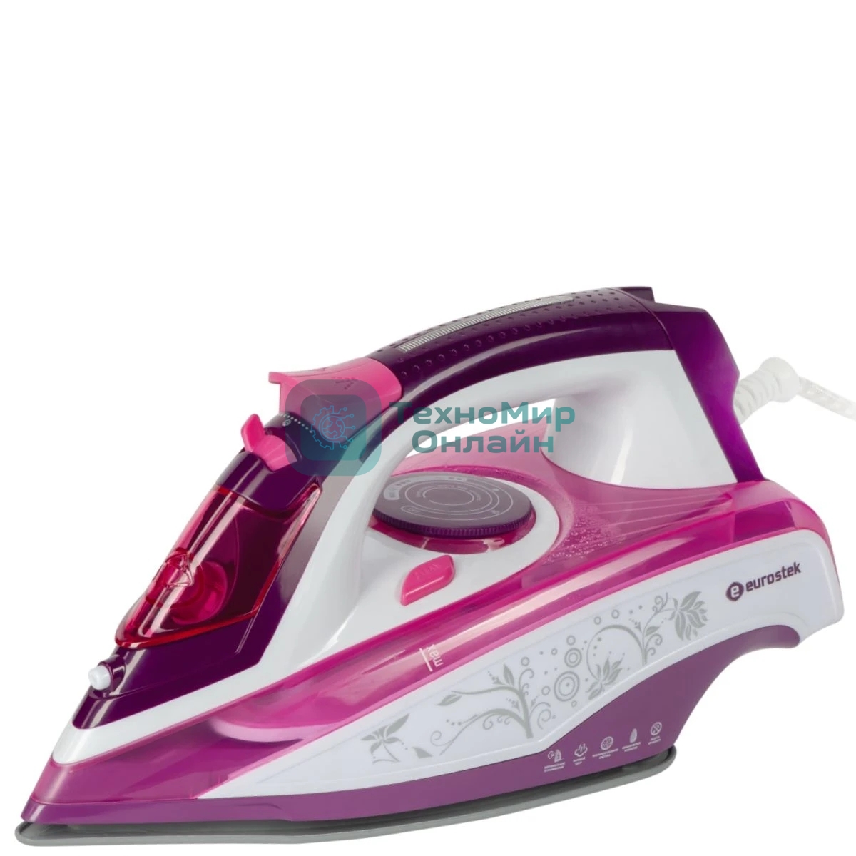 Утюг Eurostek EEI-2603 белый/розовый, 2600 Вт, 45 г/мин, 140 г/мин, 350 мл