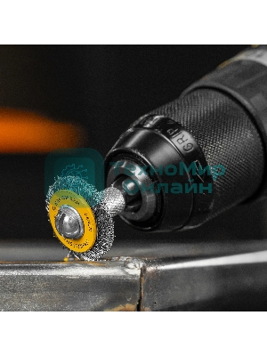 Набор щеток для дрели Denzel 5 Плоских 25-38-50-63-75 мм, шпилька, нерж. вит. проволока