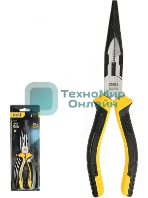 Удлиненные плоскогубцы Deli DL0102 200 мм, двухкомпонентная прорезиненная рукоять
