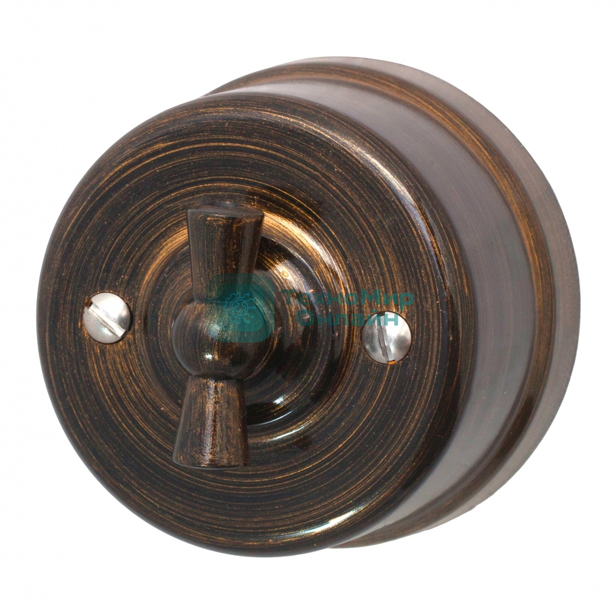 Выключатель поворотный Bironi B1-202-25 2-кл. ОП Лизетта 10А IP20 ретро 4 полож. ABS-пластик бронза