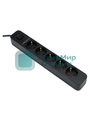 Сетевой фильтр Гарнизон 2.0 EPS-5-B-3 5р, 10А, 3 м, ур.защиты 2+, черный, пакет (21443)