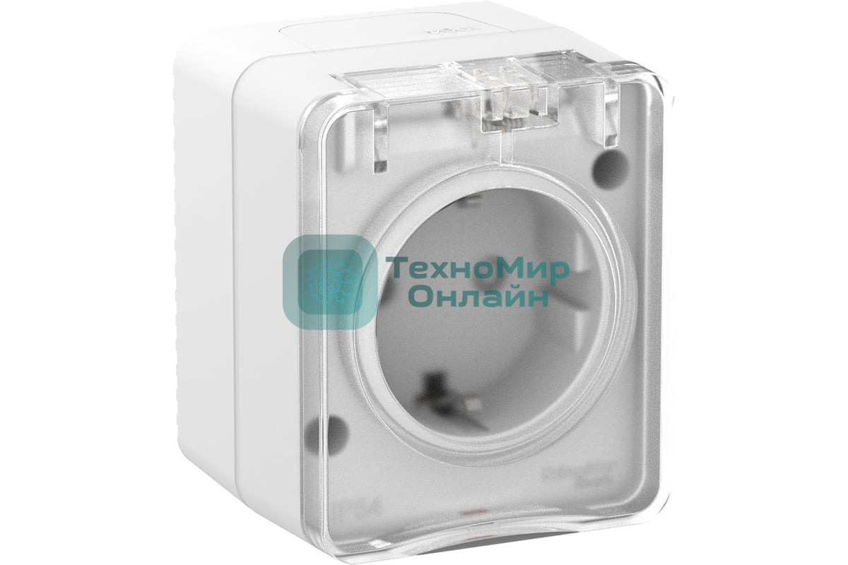 Розетка 1-м ОП AtlasDesign Profi54 16А IP54 250В с заземл. защ. шторки белый SchE ATN540145