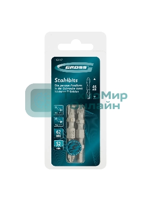 Набор бит двухстор. Gross PH2-T30х45мм, PZ2-H4х45мм, сталь S2, 2 шт.