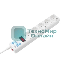 Фильтр-удлинитель, PC 0,5 м 5 р, бел. 10А, SPG-B-0,5M-WHITE