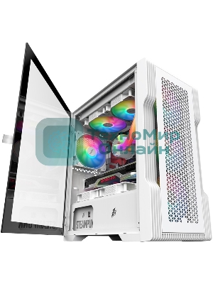 Компьютерный корпус 1STPLAYER TRILOBITE T3 белый/mATX, TG/4x 120мм LED fans inc./T3-WH-4F1-W