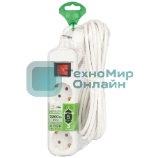 Удлинитель электрический ЭРА UDL-10-350-ES Greenline 3 розетки с заземлением с выключателем 5м ПВС 3x0.75мм2