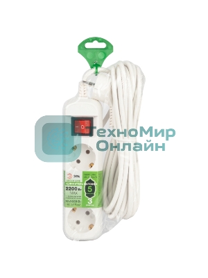 Удлинитель электрический ЭРА UDL-10-350-ES Greenline 3 розетки с заземлением с выключателем 5м ПВС 3x0.75мм2