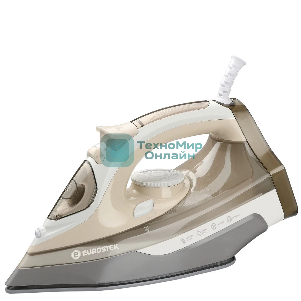 Утюг Eurostek EEI-2607 бежевый/белый, 2600 Вт, 45 гр/мин, 140 г/мин, 350 мл