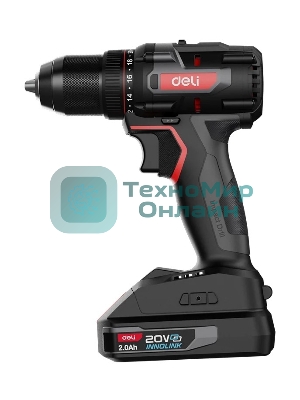 Дрель-шуруповерт Deli DE-DZ20-2D2, 20 В, 2 Ач, 70 Нм, бесщеточный