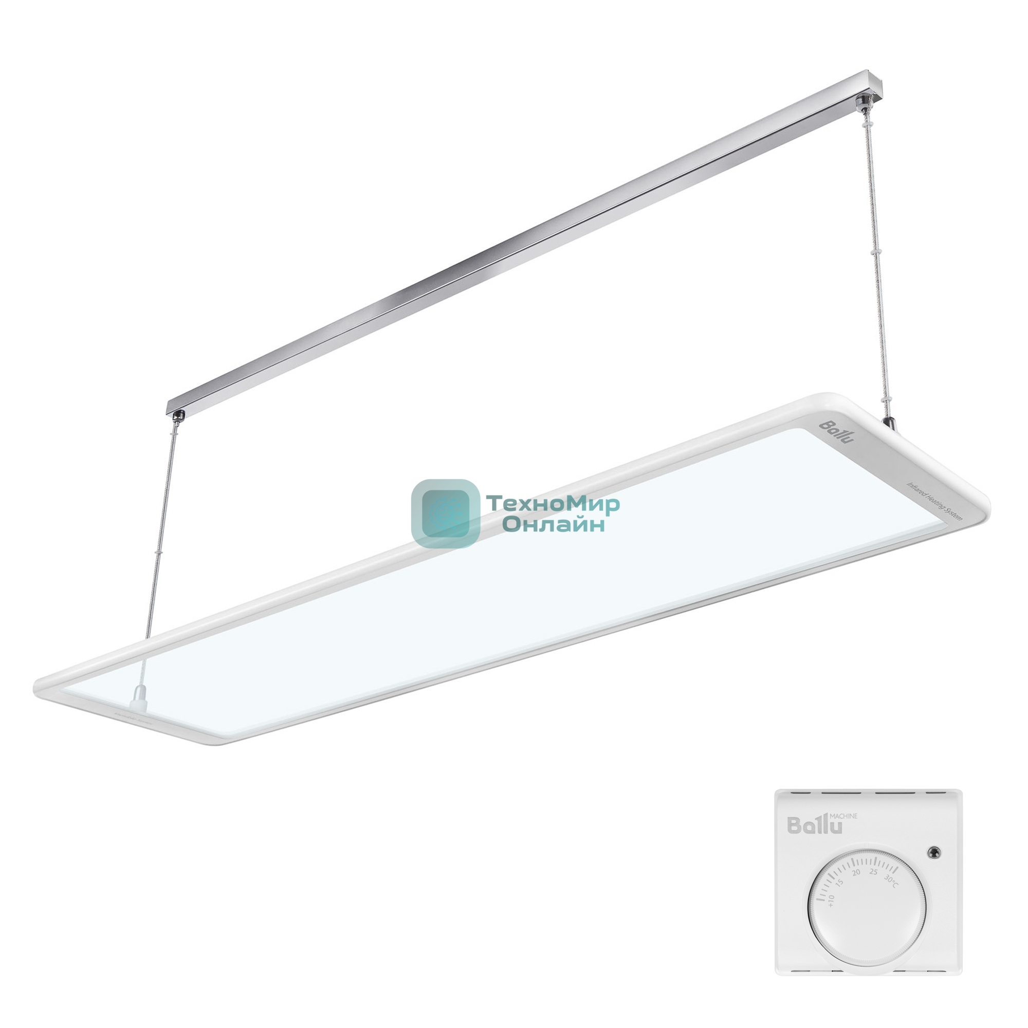 Комплект обогреватель инфракрасный Ballu BIH-GTW-1.0 + BMT-1 белый, 1000 Вт, 20 м2, термостат