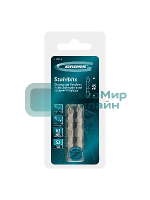Набор бит двухстор. Gross PH2-PH2х45мм, PZ2-PZ1х45мм, сталь S2, 2 шт.