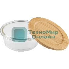 Контейнер LEONORD BAMBU, объем: 400 мл, из жаропрочного стекла с крышкой из бамбука, круглый (106023)