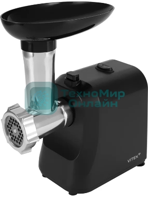 Мясорубка электрическая Vitek VT-MG3600 черный, 1800 Вт, 1.6 кг/мин, реверс, защита от перегрузки, насадки - 4