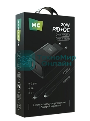 Сетевое зарядное устройство MORE CHOICE (4620202555557) NC81i СЗУ 1USB+1Type-C 3.0A PD 20W+ QC3.0, черный