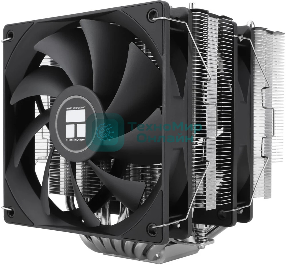 Кулер для процессора Thermalright Phantom Spirit 120 SE черный (4-pin PWM, 154mm, Ni/Cu, 7x6mm, 2x120мм, 66.17CFM, 25.6dBA, 1500RPM, S: 1200, 1700, 1851, 115X, AM4, AM5, silver, black)