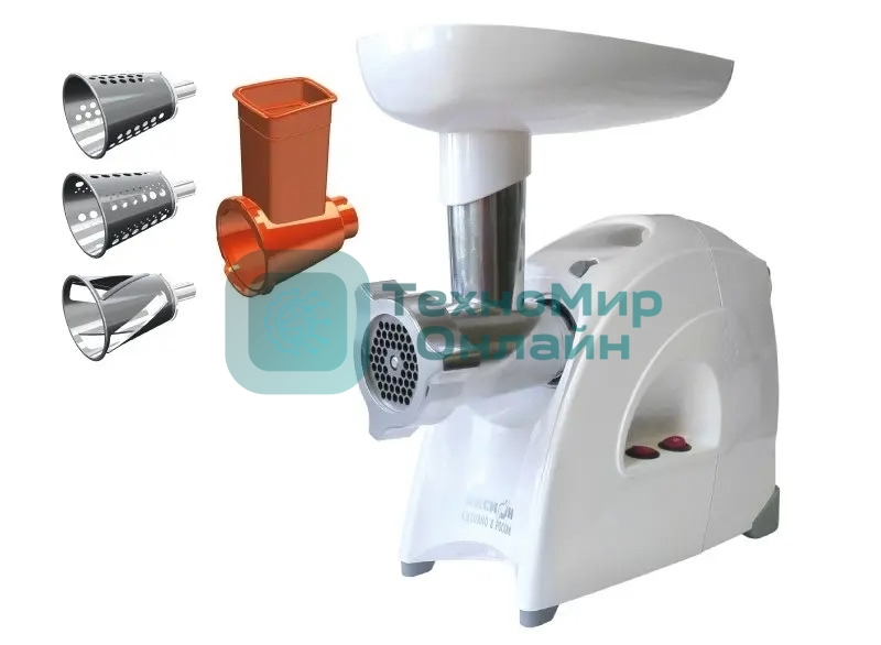 Мясорубка электрическая Аксион М641.03 белый, 2000 Вт, 3 кг/мин, реверс, защита от перегрузки, насадки - 4