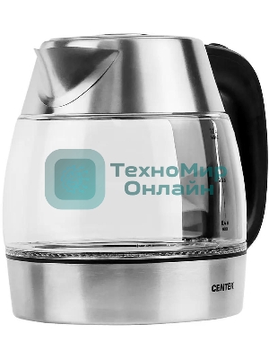 Чайник электрический Centek CT-0018, 1.2л, 1600Вт, стекло, серебристый
