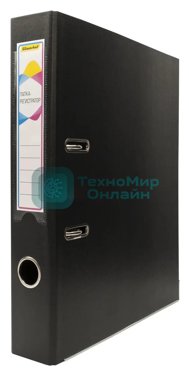 Папка-регистратор Silwerhof 1890082 A4 50мм, двусторонний ПВХ, черный, металлическая окантовка, сборная, сменный карман на корешке