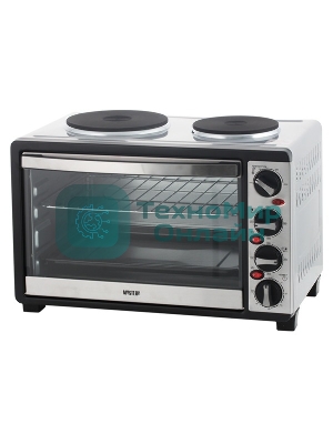 Мини-печь Mystery MOT-3330 (нержавеющая сталь, 1500 Вт, 2 конфорки, гриль, съемный вертел)