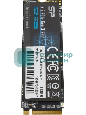 Накопитель SSD Silicon Power P34A60, 512Gb, M.2 2280, PCIe 3.0 x4, NVMe, R/W 2200/1600