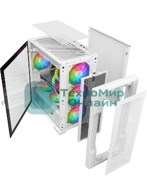 Компьютерный корпус 1STPLAYER TRILOBITE T3 белый/mATX, TG/4x 120мм LED fans inc./T3-WH-4F1-W