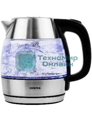 Чайник электрический Centek CT-0018, 1.2л, 1600Вт, стекло, серебристый