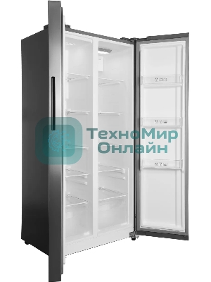 Холодильник Hyundai CS40082F нержавеющая сталь двухкамерный 230/142л морозилка слева, No Frost, Side by Side