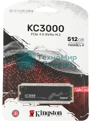 Накопитель SSD Kingston 512Gb M.2 KC3000 SKC3000S/512G (PCI-E 4.0 x4, up to 7000/3900Mbs, 3D TLC, NVMe, 400TbW, Phison E18, 22х80мм, LP heatsink)