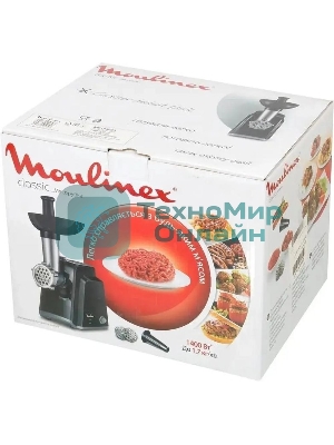 Мясорубка электрическая Moulinex ME105830 черный, 1400 Вт, 1.7 кг/мин, реверс, защита от перегрузки, насадки - 3
