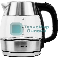 Чайник электрический Centek CT-0018, 1.2л, 1600Вт, стекло, серебристый