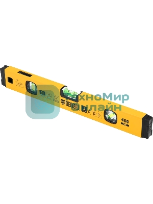 Уровень алюминиевый Denzel магнит., фрезерованный, 3 глазка (1 зеркал.), 0,5 мм/м, 400 мм