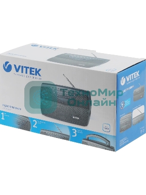 Радиоприемник Vitek VT-3591 (GY) LED индикатор Телескопическая антенна Тип батареек	UM-1