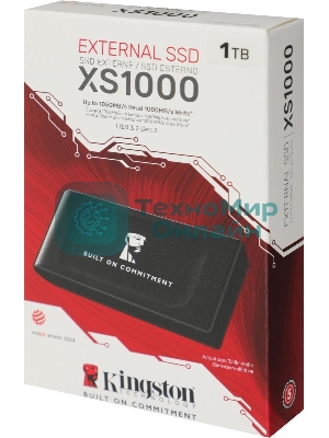 Внешний SSD Kingston XS1000, 1TB, USB 3.2 Gen 2 Type-C, R/W 1050/1000, черный
