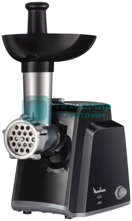 Мясорубка электрическая Moulinex ME105830 черный, 1400 Вт, 1.7 кг/мин, реверс, защита от перегрузки, насадки - 3