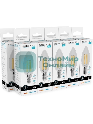 Лампа филам. Gauss Filament 10Вт цок.:E14 свеча св.свеч.бел.нейт. (упак.:10шт) (32120)