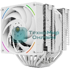 Кулер для процессора Thermalright Royal Pretor 130 Ultra White (4-pin PWM, 158mm, Ni/Cu, 7x6mm, 1x120mm ARGB +1x130mm, 69CFM/81.88CFM, 27dBA/28.3dBA, 2150RPM/1750RPM, S: 1200, 1700, 1851, 115X, 2011, 2066, AM4, AM5, white)